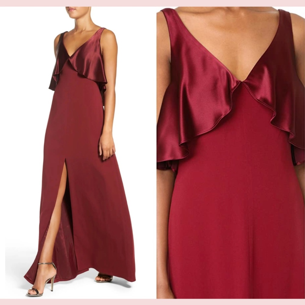 NEW Jill Jill Stuart [ 6 ] Satin‎ Popover & Crepe Gown in Oxblood Red - Picture 2 of 16